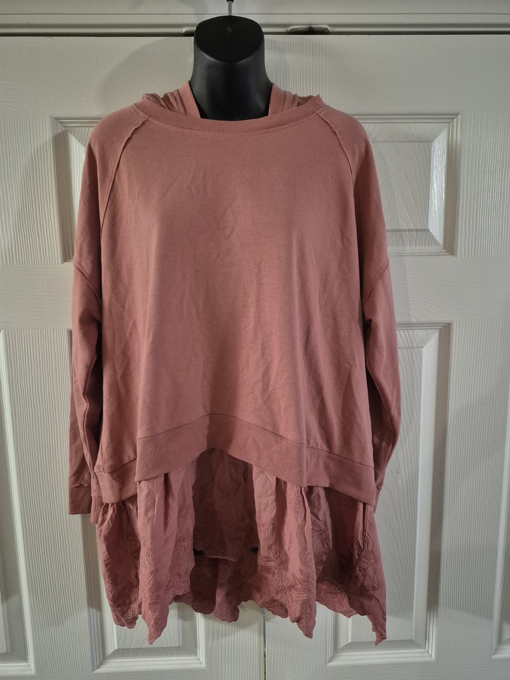 True Craft Dusty Rose Layered Pullover Hoodie